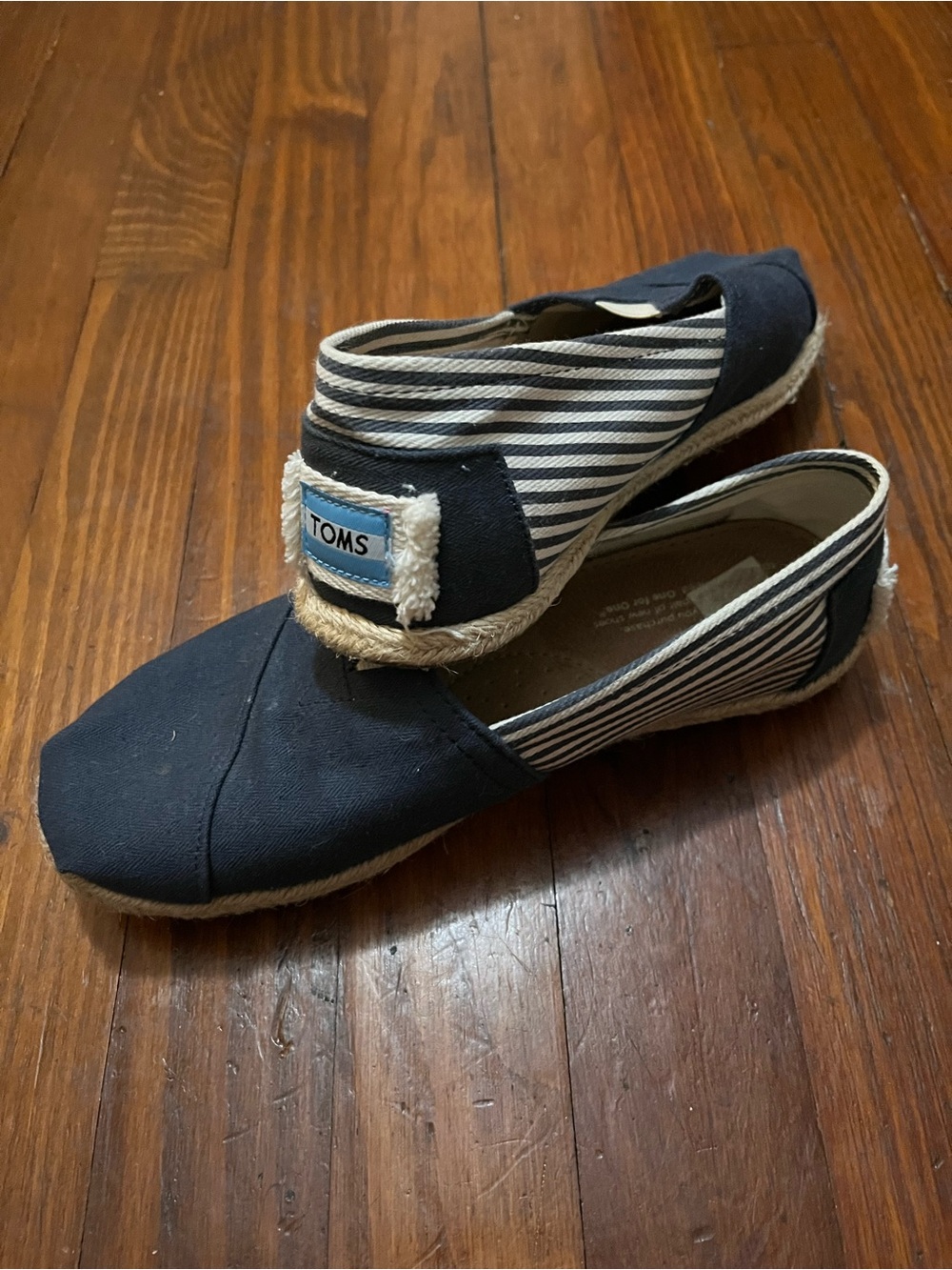TOMS Navy and White Striped Espadrille Slip-Ons Women’s 7.5